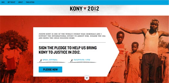 Homepage of the website Kony 2012